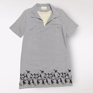 Nicole Miller‎ Blue Pinstripe Embroidered Monkeys Shift Mini Dress Size 10